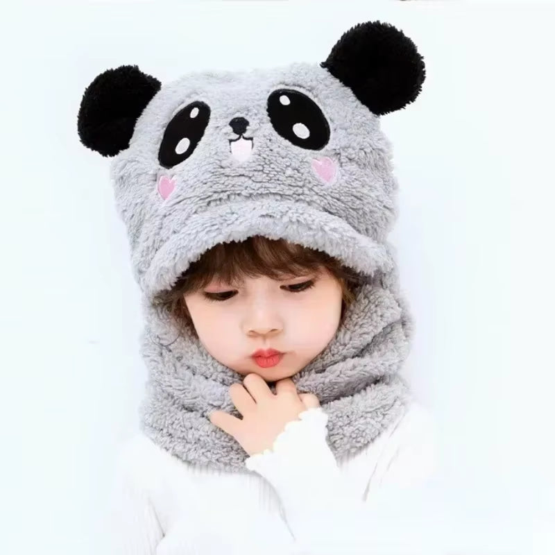 Cartoon Hat for Girls Boys Scarf Thicken Cap Winter Hat for Kids Newborn Baby Stuff Children Hat plus Fleece Kids Caps 1-18Years