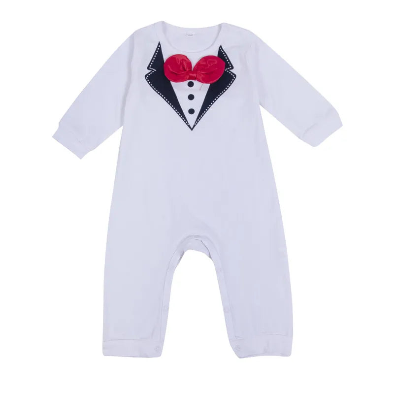 0-24 Months Baby Boys Rompers Long Sleeve Bow Tie Baby Boys Jumpsuit Black White Gentleman Formal Newborn Clothes Playsuit