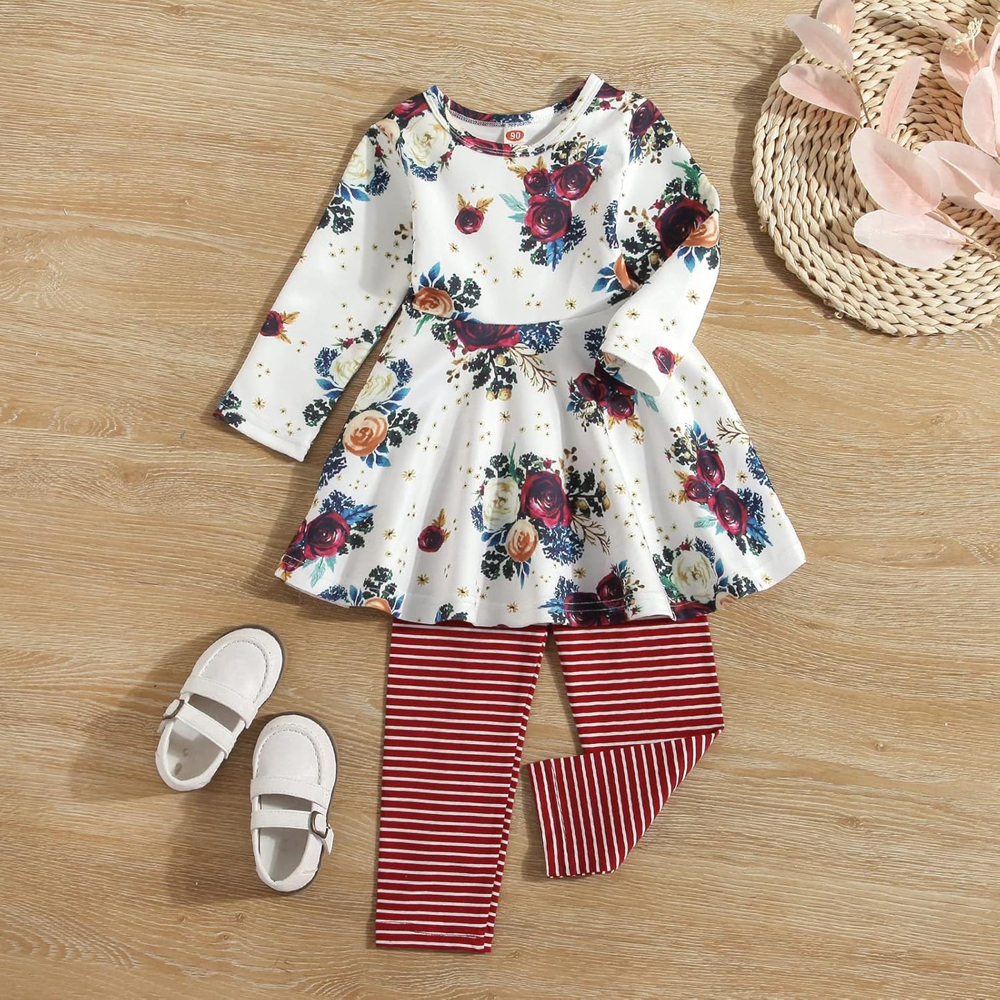 Toddler-Baby-Girl-Floral-Clothes-Set Tunic Dress+Leggings Princess Outfit Boutique Clothing