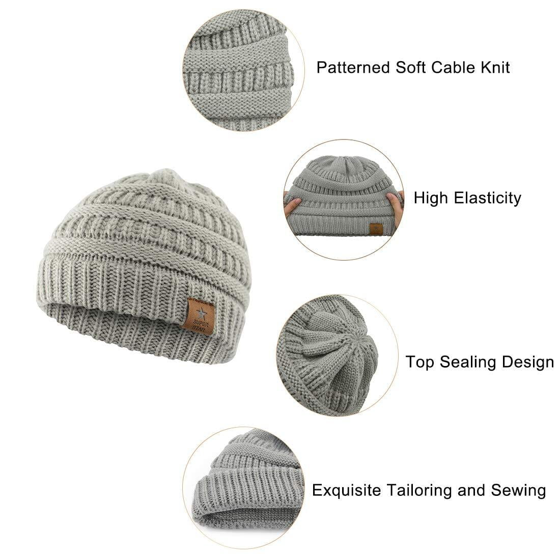 Warm Baby Knit Hat Cute Cozy Chunky Winter Cap Infant Toddler Baby Beanies for Boys Girls 3 Pack Light Grey & Yellow & Blackish Green