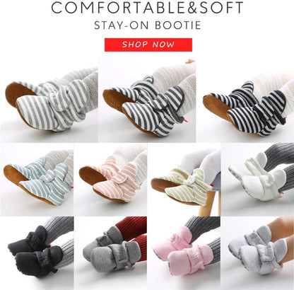 Baby Booties Newborn Boys Girls Fleece Boots Non Slip Grippers Stay on Slipper Socks Infant First Walker Winter Warm Crib Shoes