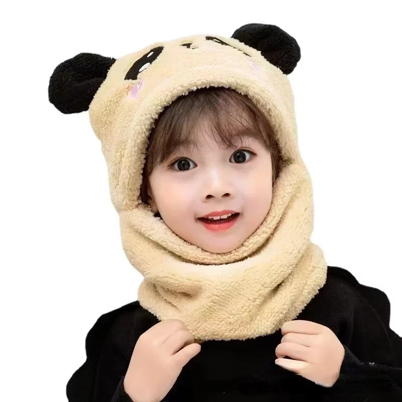 Cartoon Hat for Girls Boys Scarf Thicken Cap Winter Hat for Kids Newborn Baby Stuff Children Hat plus Fleece Kids Caps 1-18Years